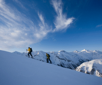 Two ski tourers in deep snow